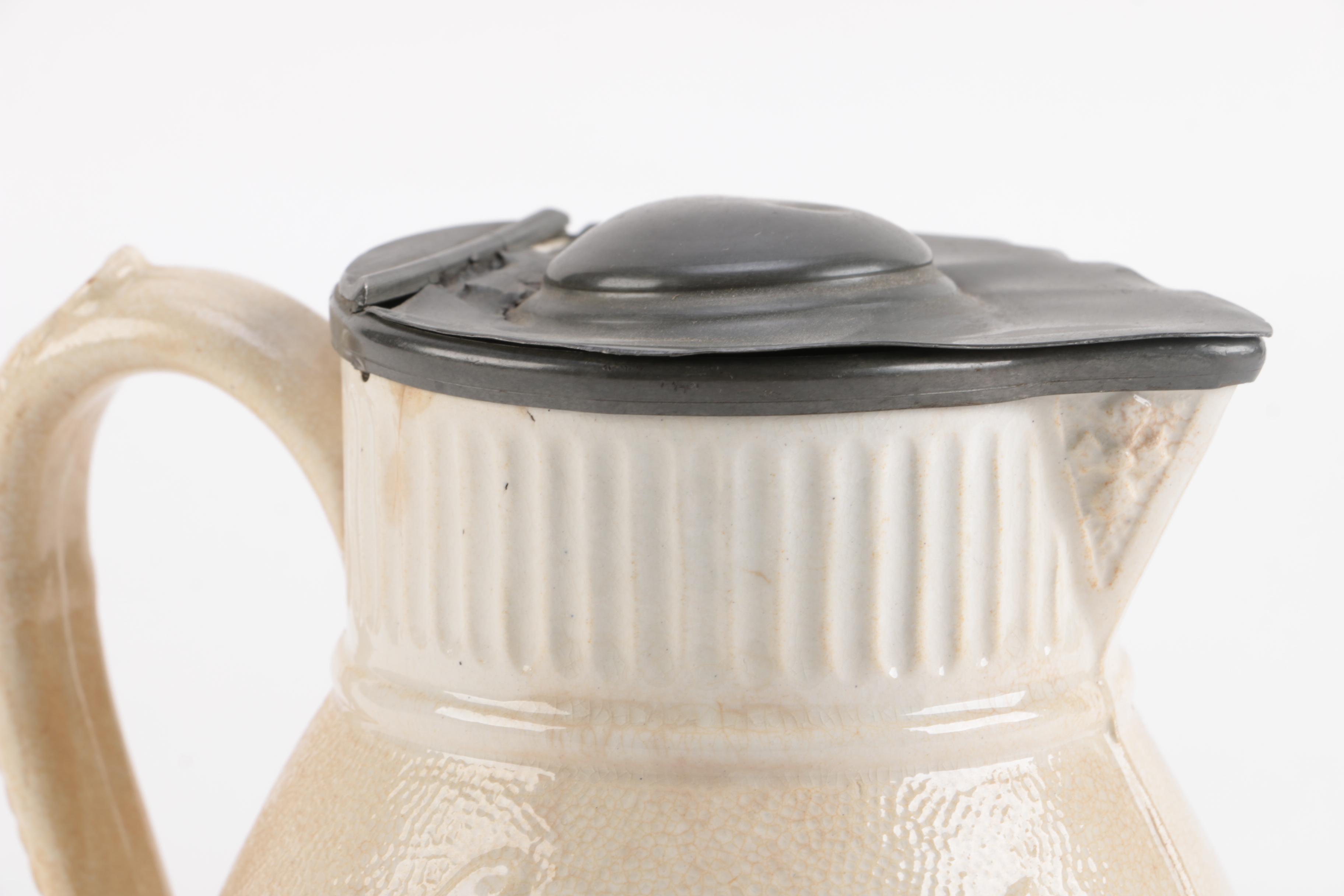 Antique English Parain Ware Jug and Pink Depression Glass Platter