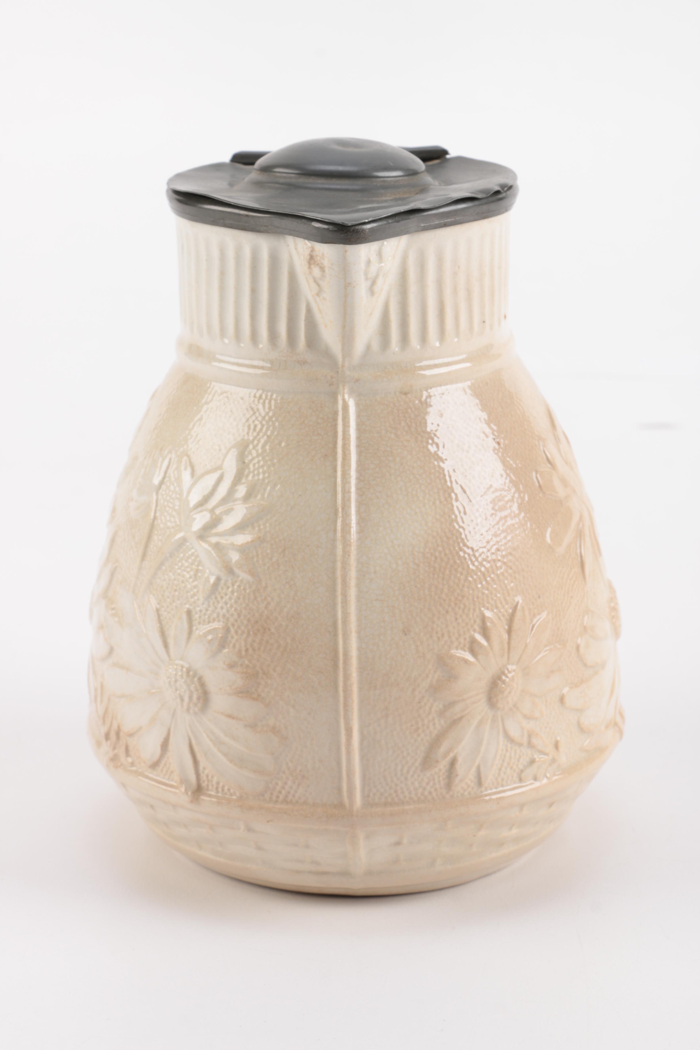 Antique English Parain Ware Jug and Pink Depression Glass Platter