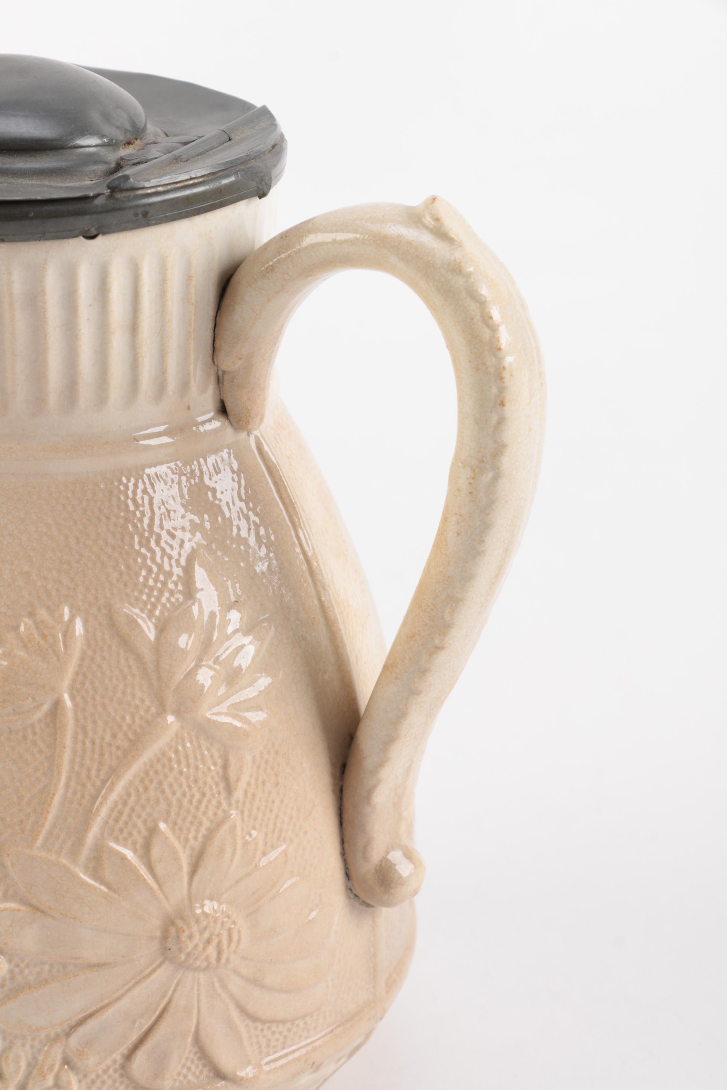 Antique English Parain Ware Jug and Pink Depression Glass Platter