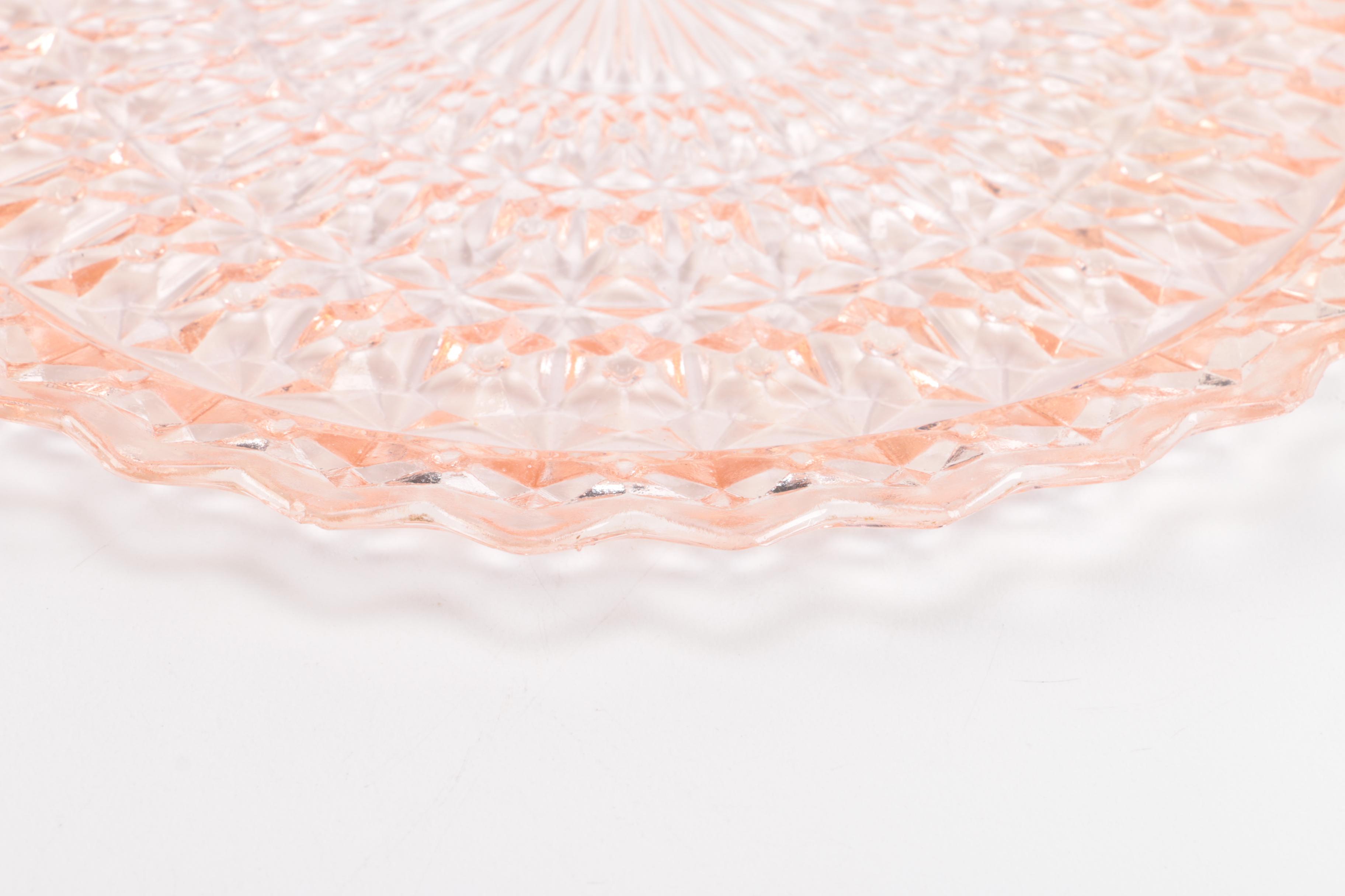 Antique English Parain Ware Jug and Pink Depression Glass Platter