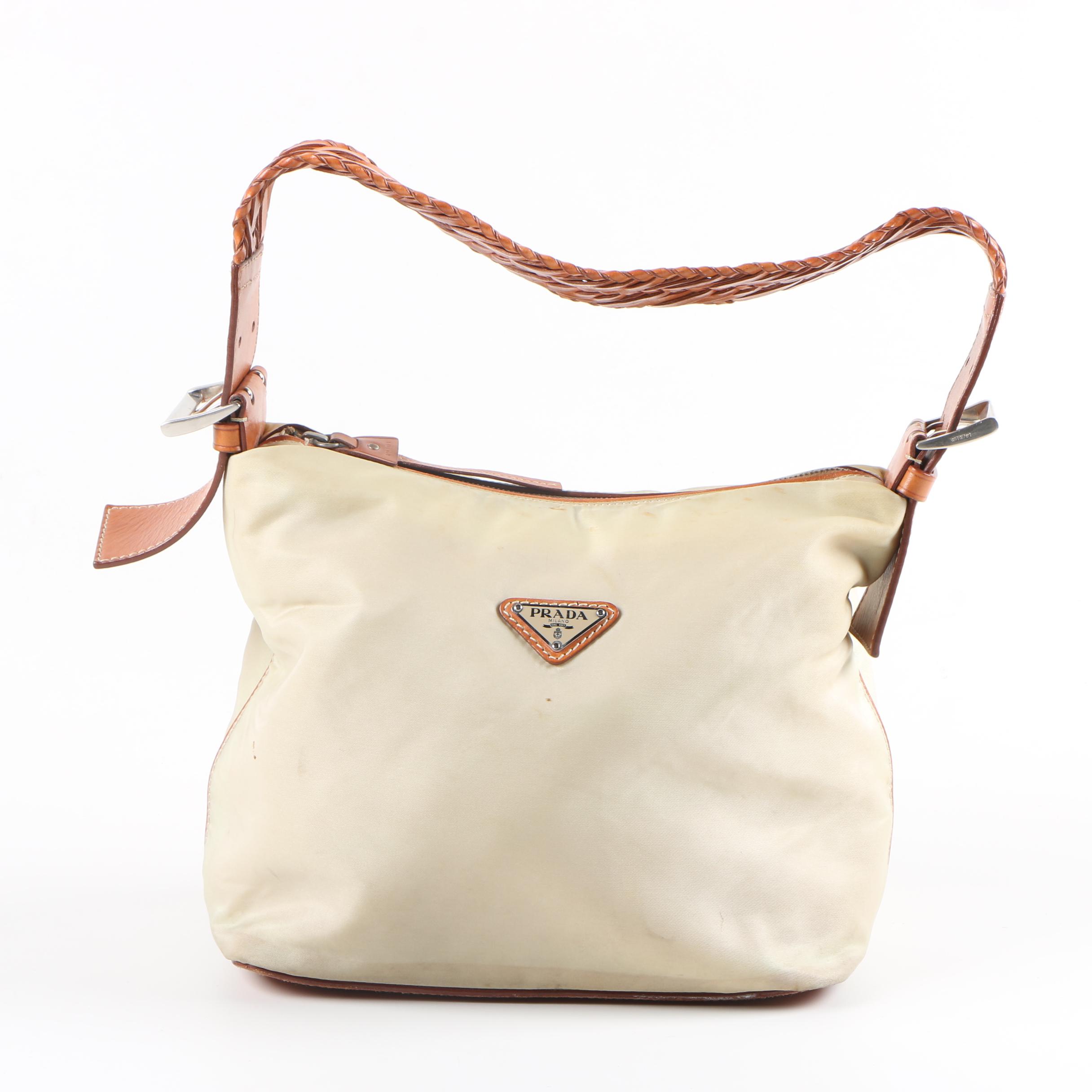 Prada Woven Leather Handle Shoulder Bag