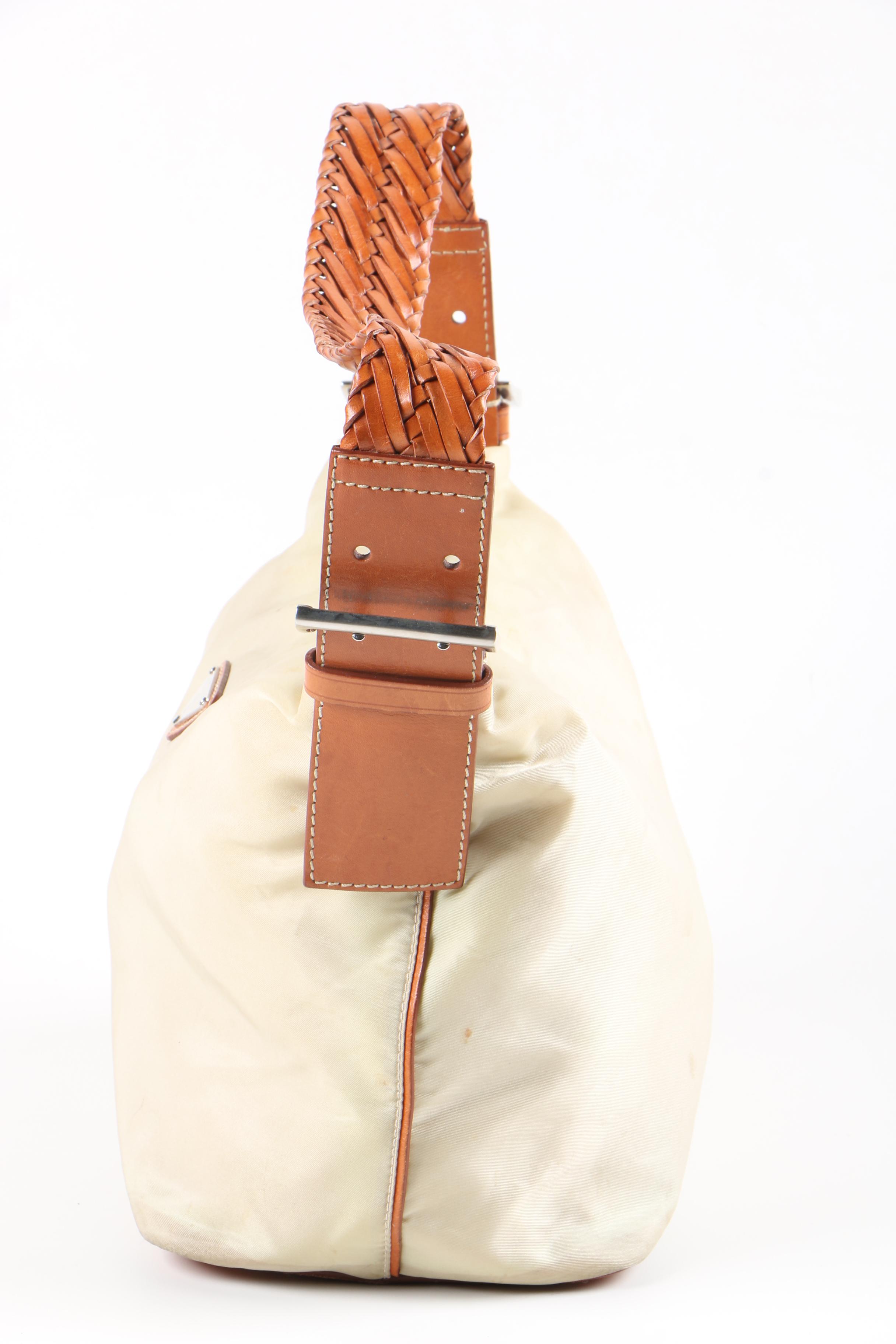 Prada Woven Leather Handle Shoulder Bag