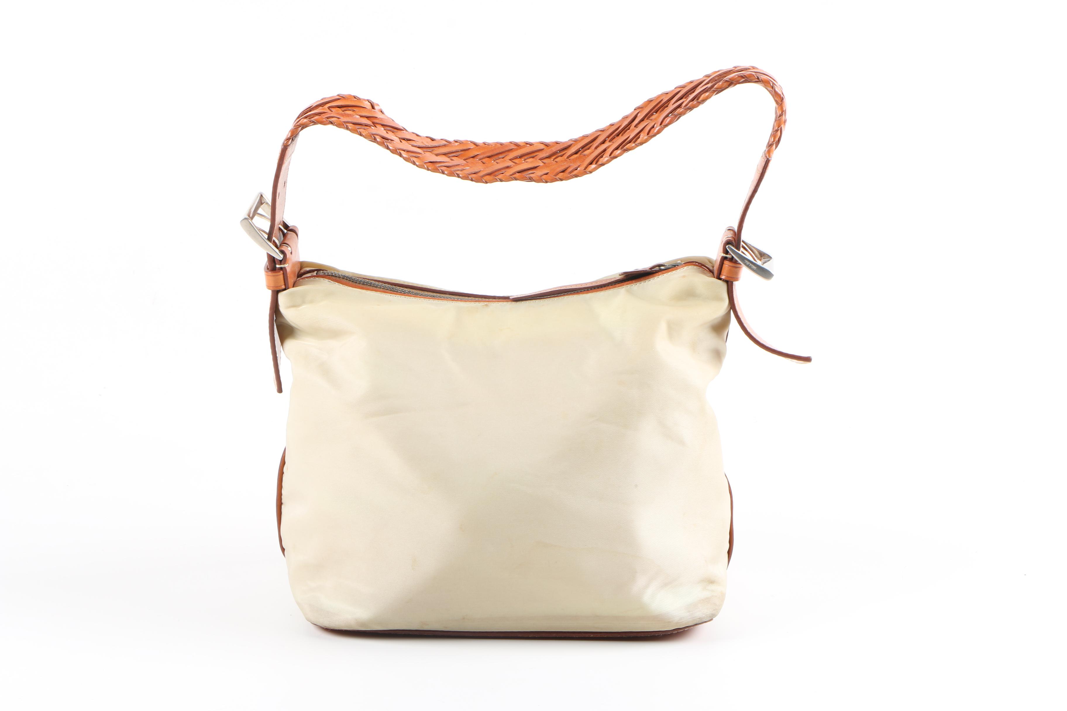 Prada Woven Leather Handle Shoulder Bag