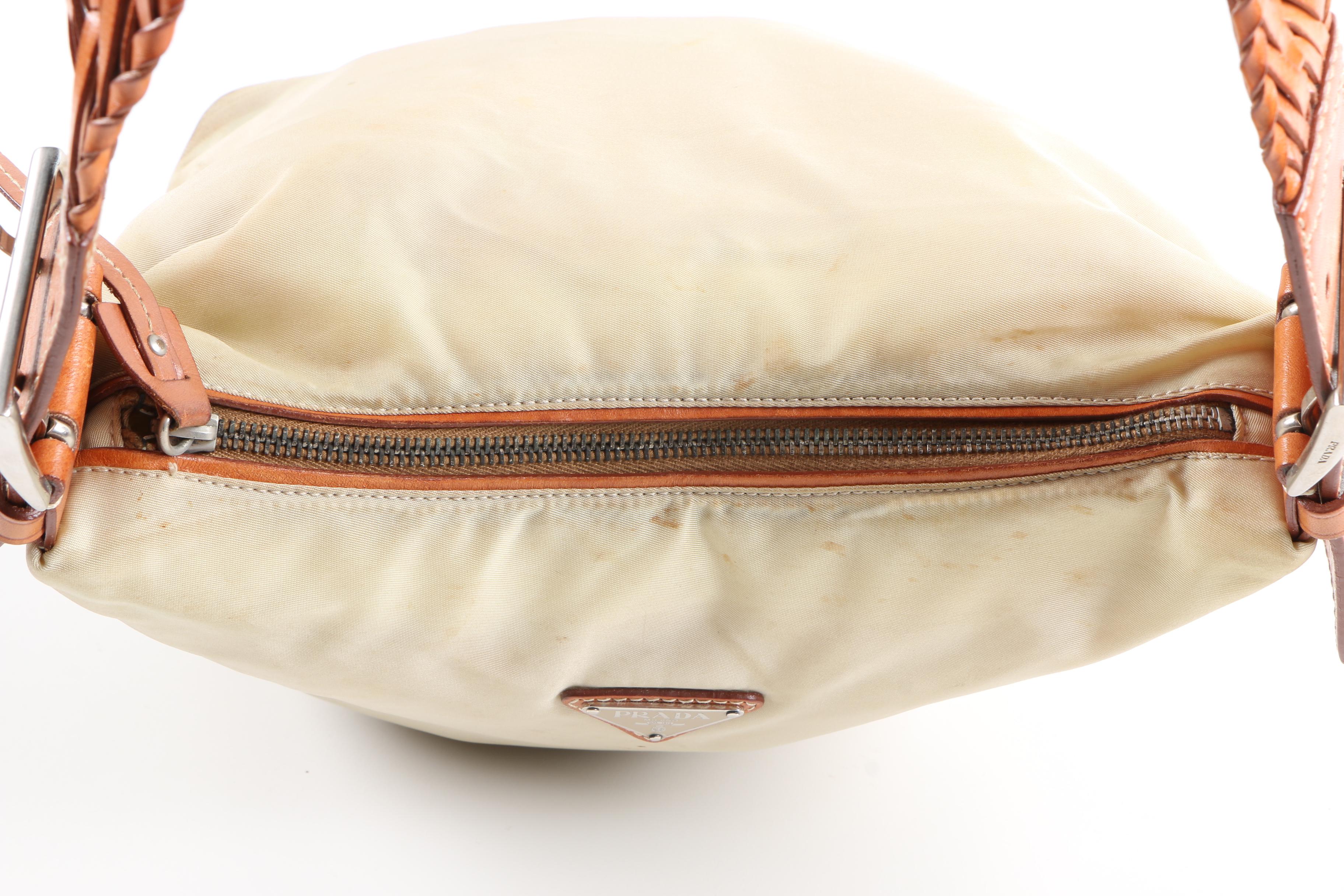 Prada Woven Leather Handle Shoulder Bag