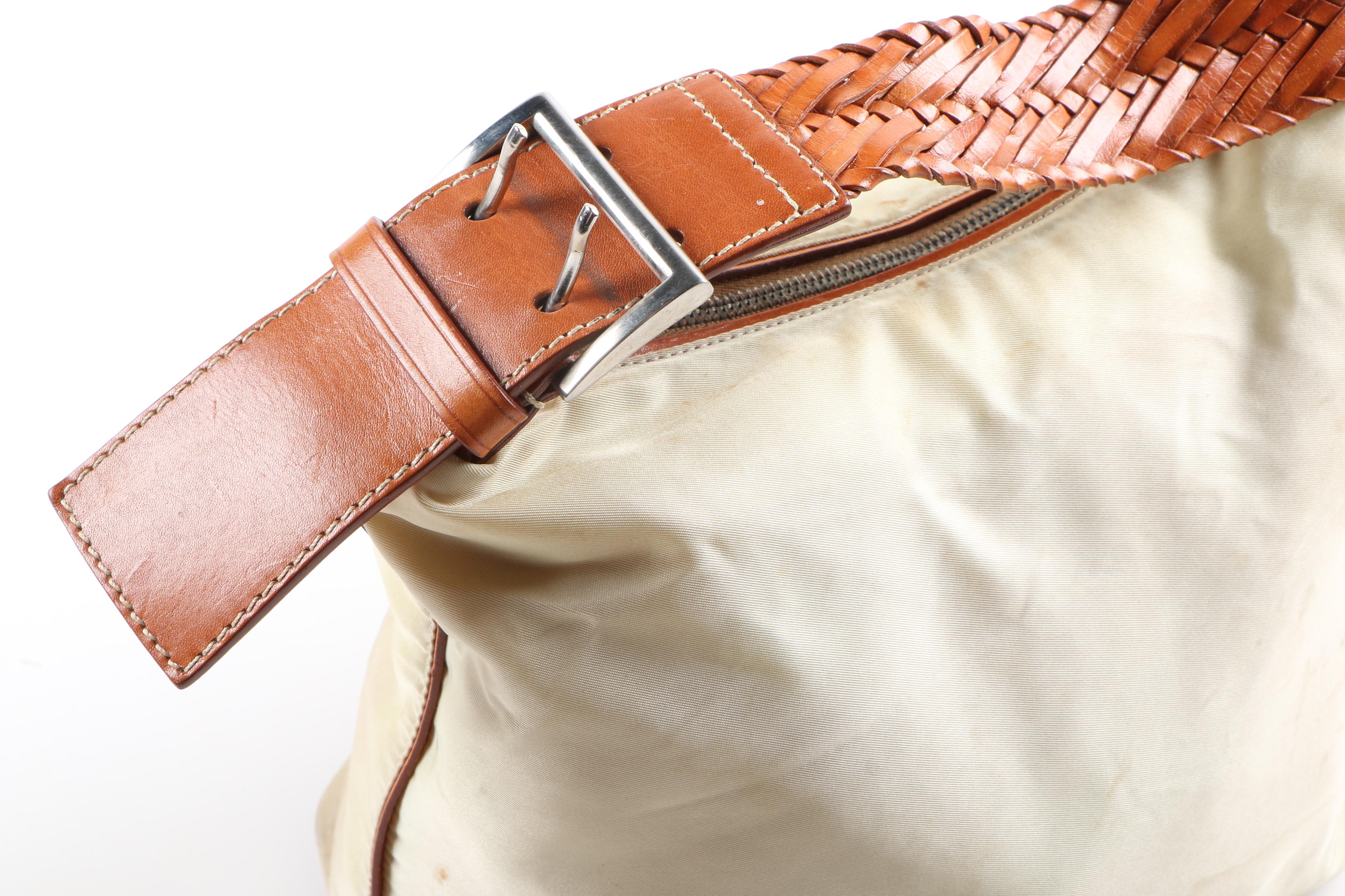 Prada Woven Leather Handle Shoulder Bag