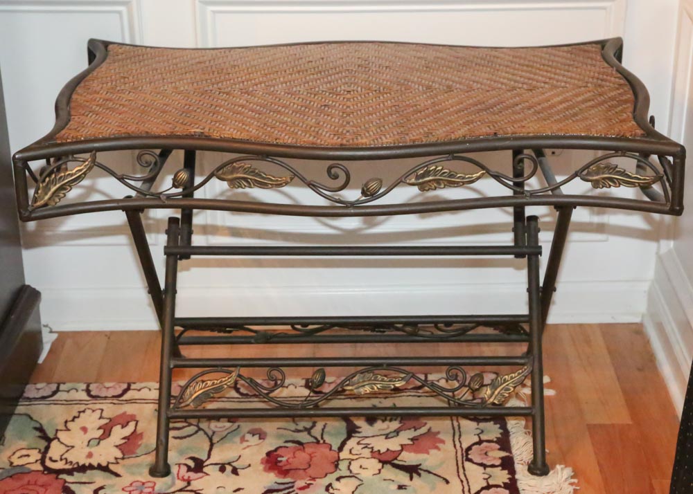 Metal and Rattan Folding Table