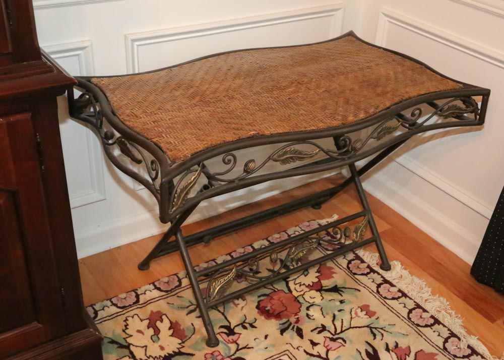 Metal and Rattan Folding Table