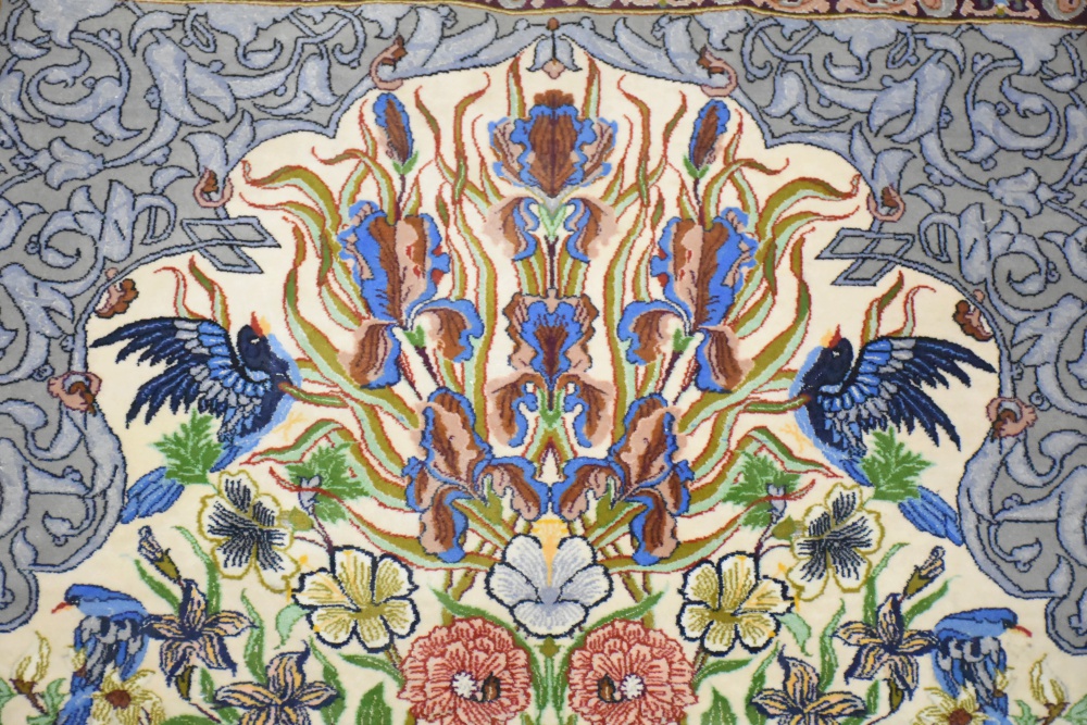 Hand-Knotted Persian Art Silk Prayer Rug