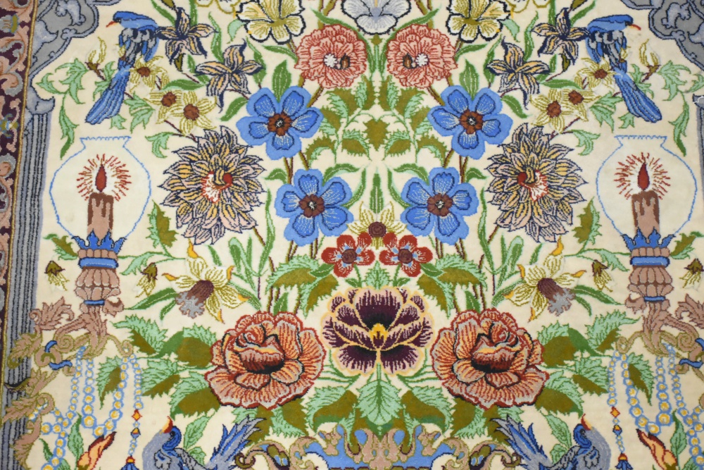 Hand-Knotted Persian Art Silk Prayer Rug