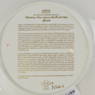 Lenox 2008 Spain Christmas Trees Around The World Collector Plate