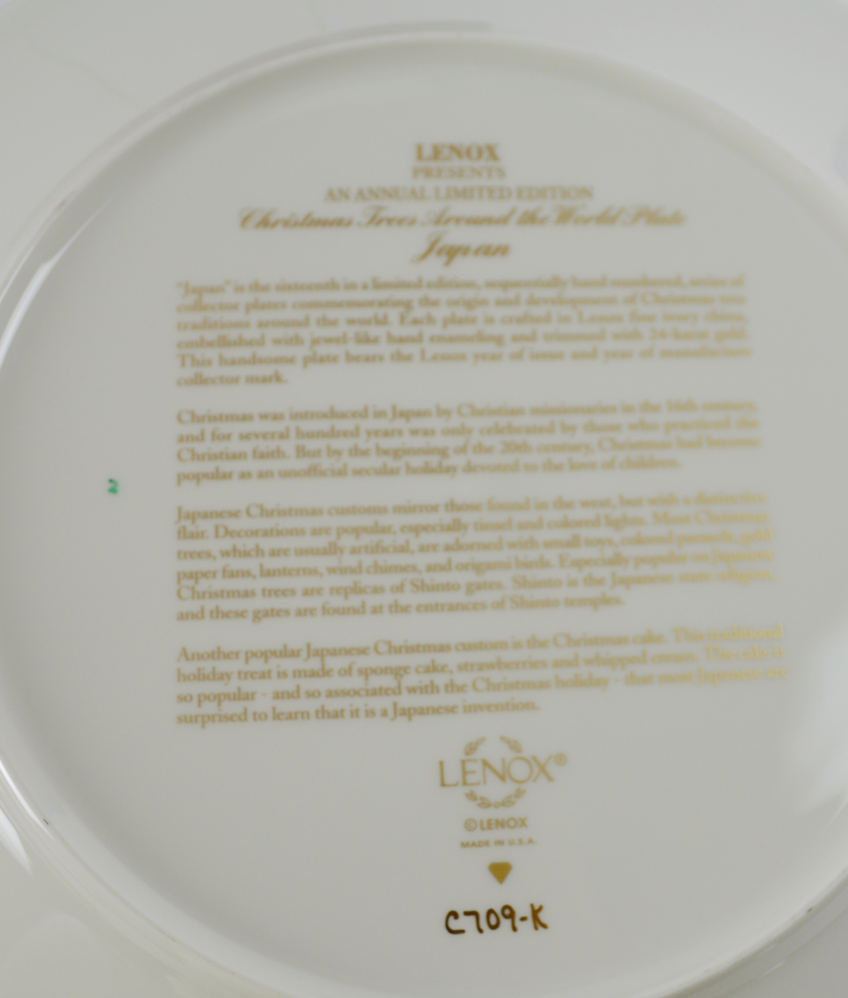 Lenox 2006 Japan Christmas Trees Around The World Collector Plate