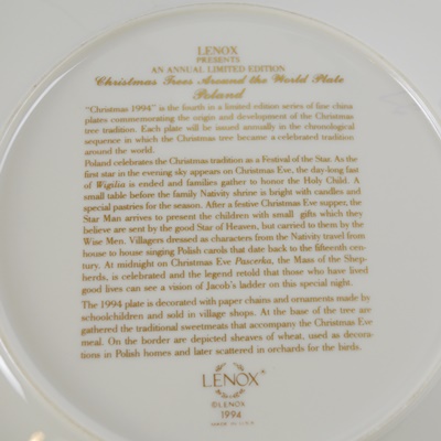 Lenox 1994 Poland Christmas Trees Around The World Collector Plate