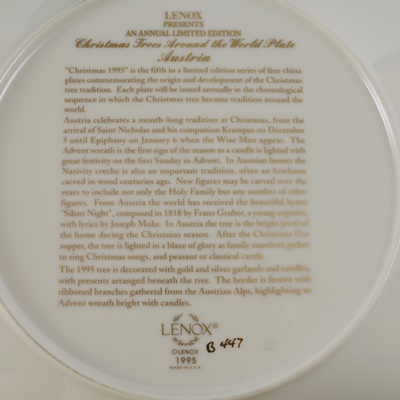 Lenox 1995 Austria Christmas Trees Around The World Collector Plate