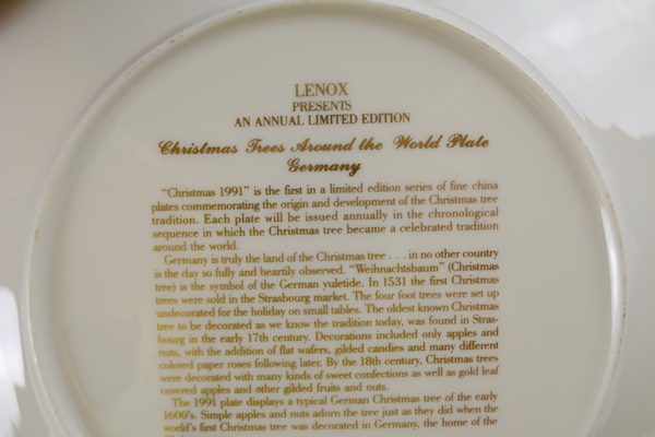 Lenox 1991 Germany Christmas Trees Around The World Collector Plate