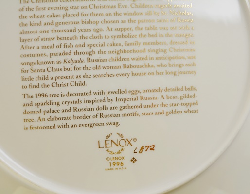 Lenox 1996 Russia Christmas Trees Around The World Collector Plate