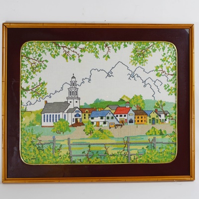 Vintage Framed Village Cross Stitch
