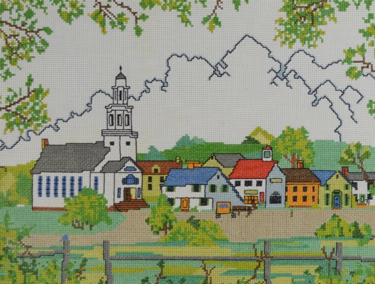 Vintage Framed Village Cross Stitch