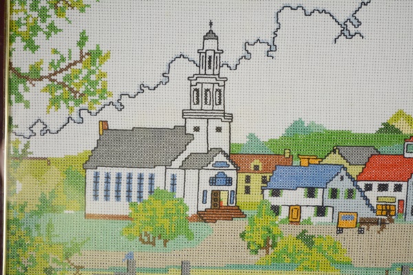 Vintage Framed Village Cross Stitch