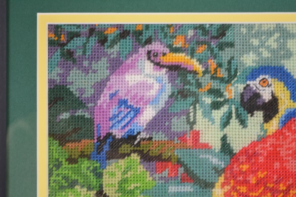 Framed Needlepoint of Tropical Birds