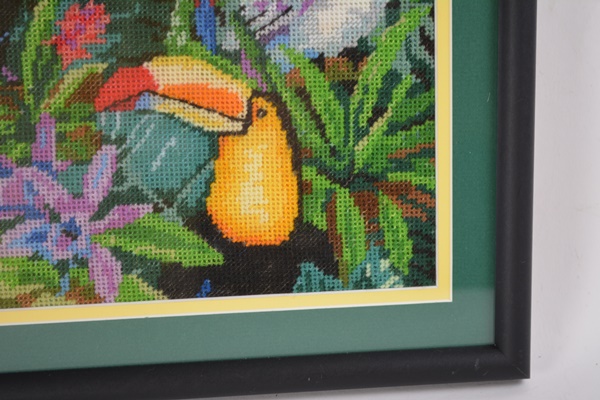 Framed Needlepoint of Tropical Birds