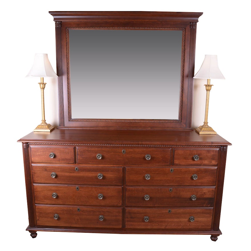 Durham Furniture Cherry Dresser With Mirror and Lamps