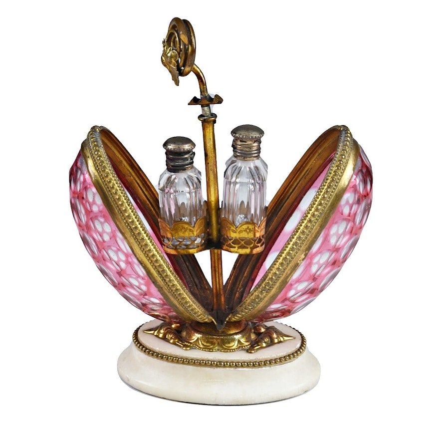 19th Century French Cut to Clear Perfume "Etui" in Egg Form