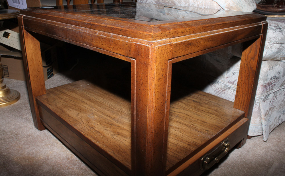 Wooden Glass Top End Table