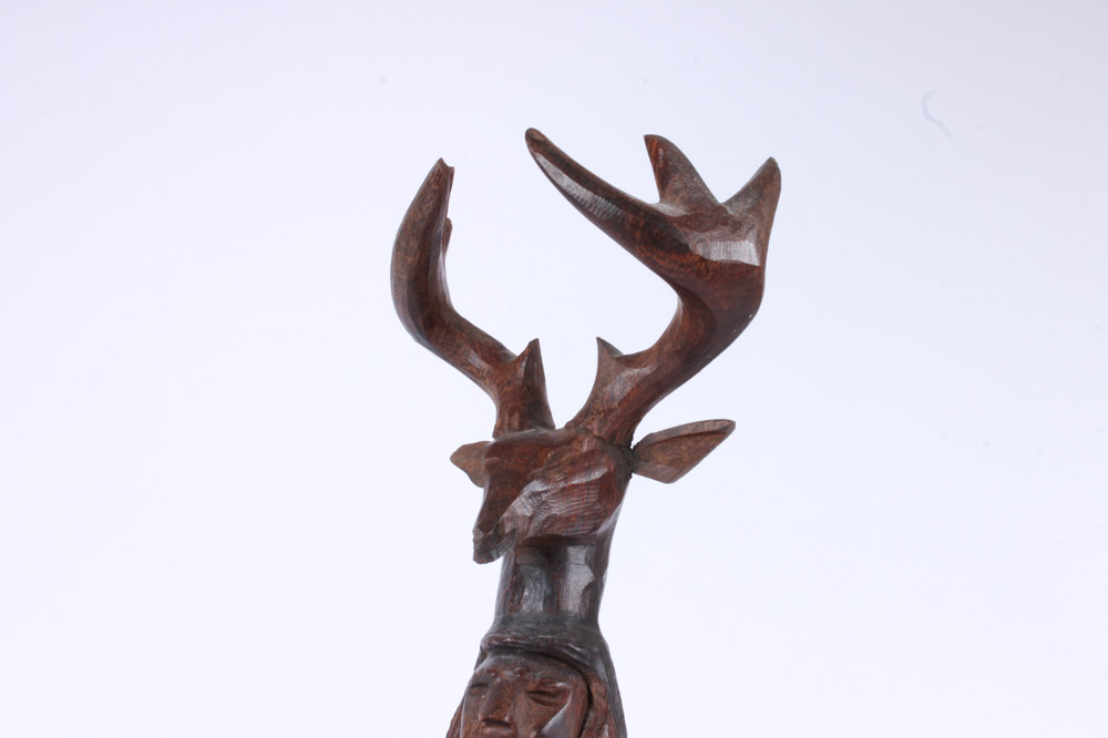 Mexican Yaqui Deer Dancer Figure With Carved Cactus