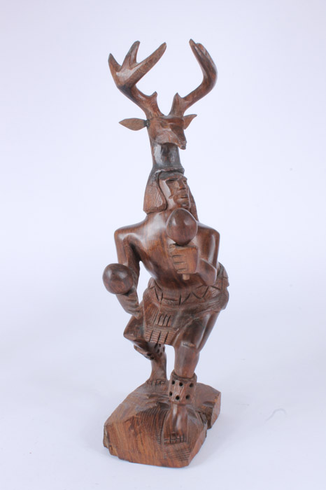 Mexican Yaqui Deer Dancer Figure With Carved Cactus