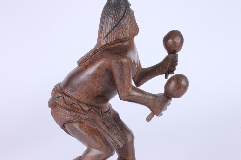 Mexican Yaqui Deer Dancer Figure With Carved Cactus