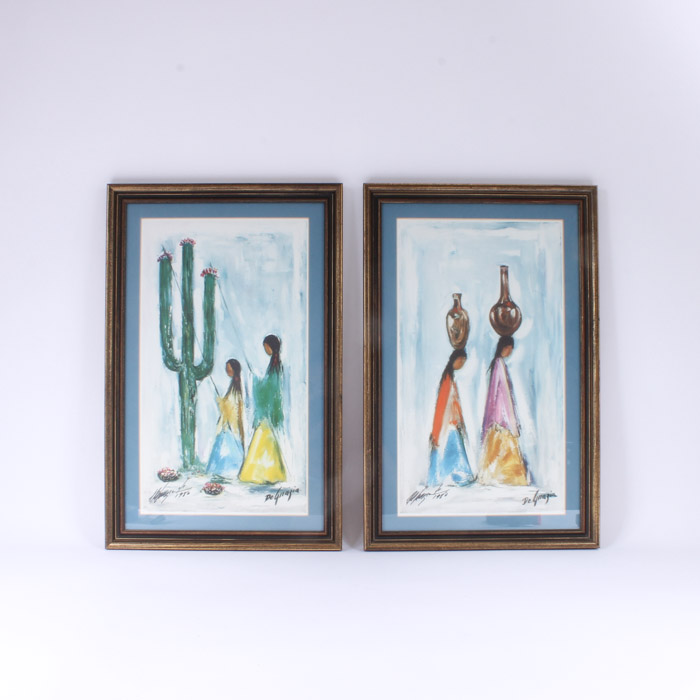 De Grazia Signed Offset Lithographs "Water Maidens" and "Saguaro Harvest"
