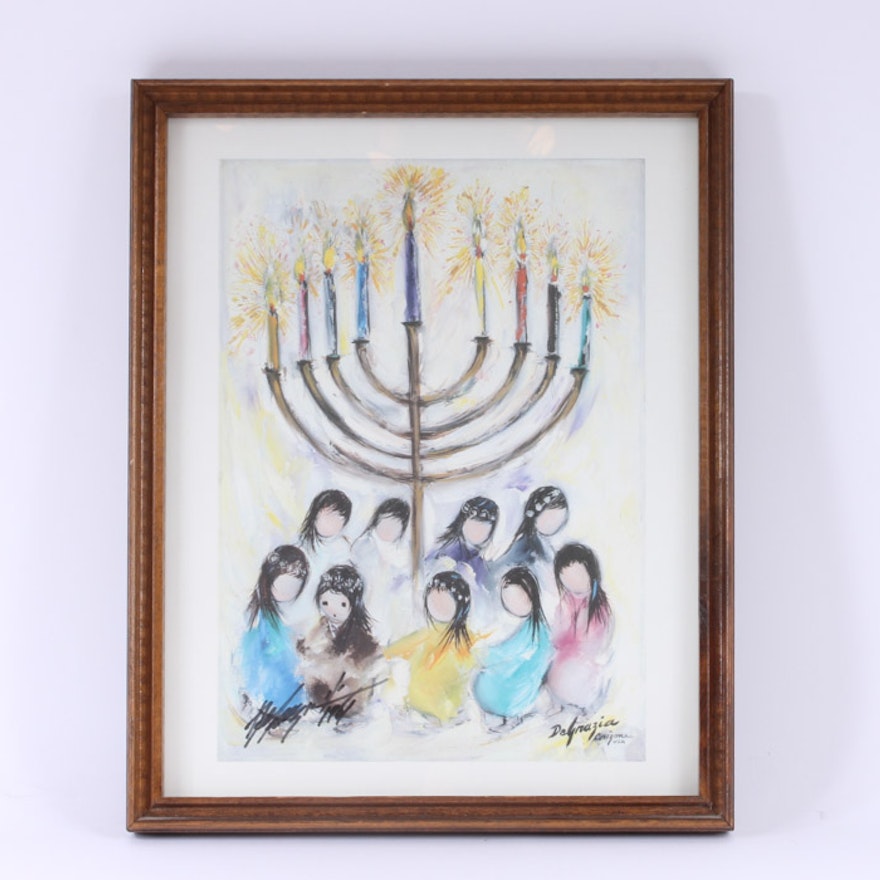 De Grazia Signed Offset Lithograph "Hanukah"