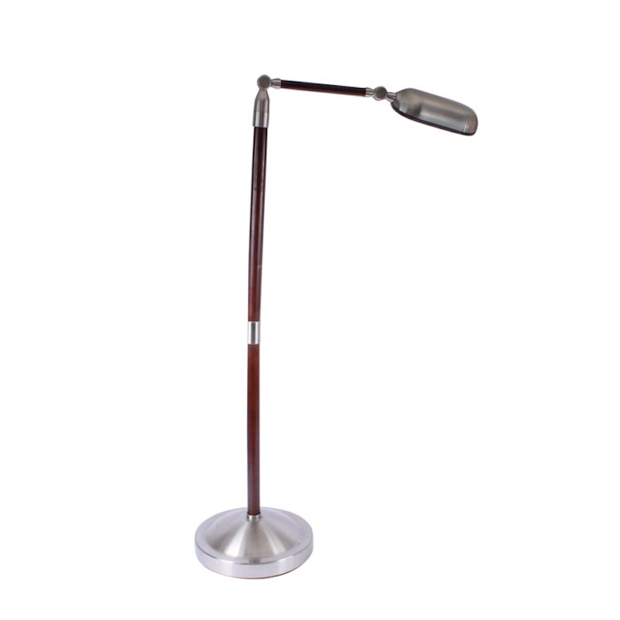Silver Tone and Wood Adjustable Floor Lamp