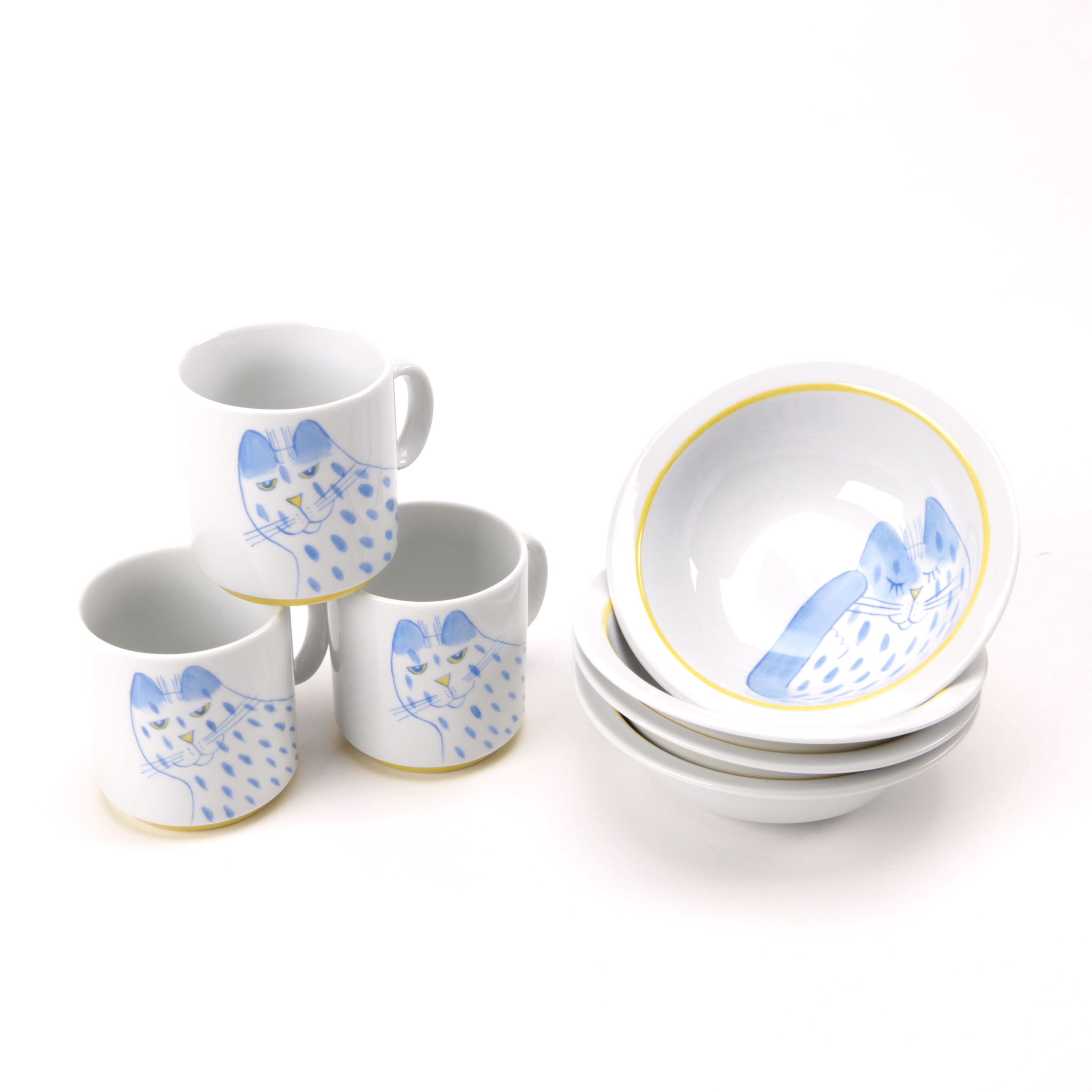 L. J Cat Decorated Mugs and Bowls
