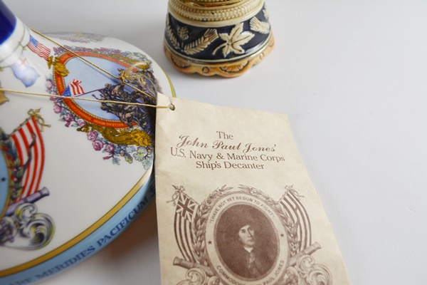 Large Decanter Collection Including a John Paul Jones US Navy & Marine Corp Ships Decanter