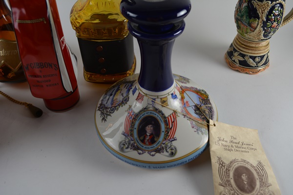 Large Decanter Collection Including a John Paul Jones US Navy & Marine Corp Ships Decanter