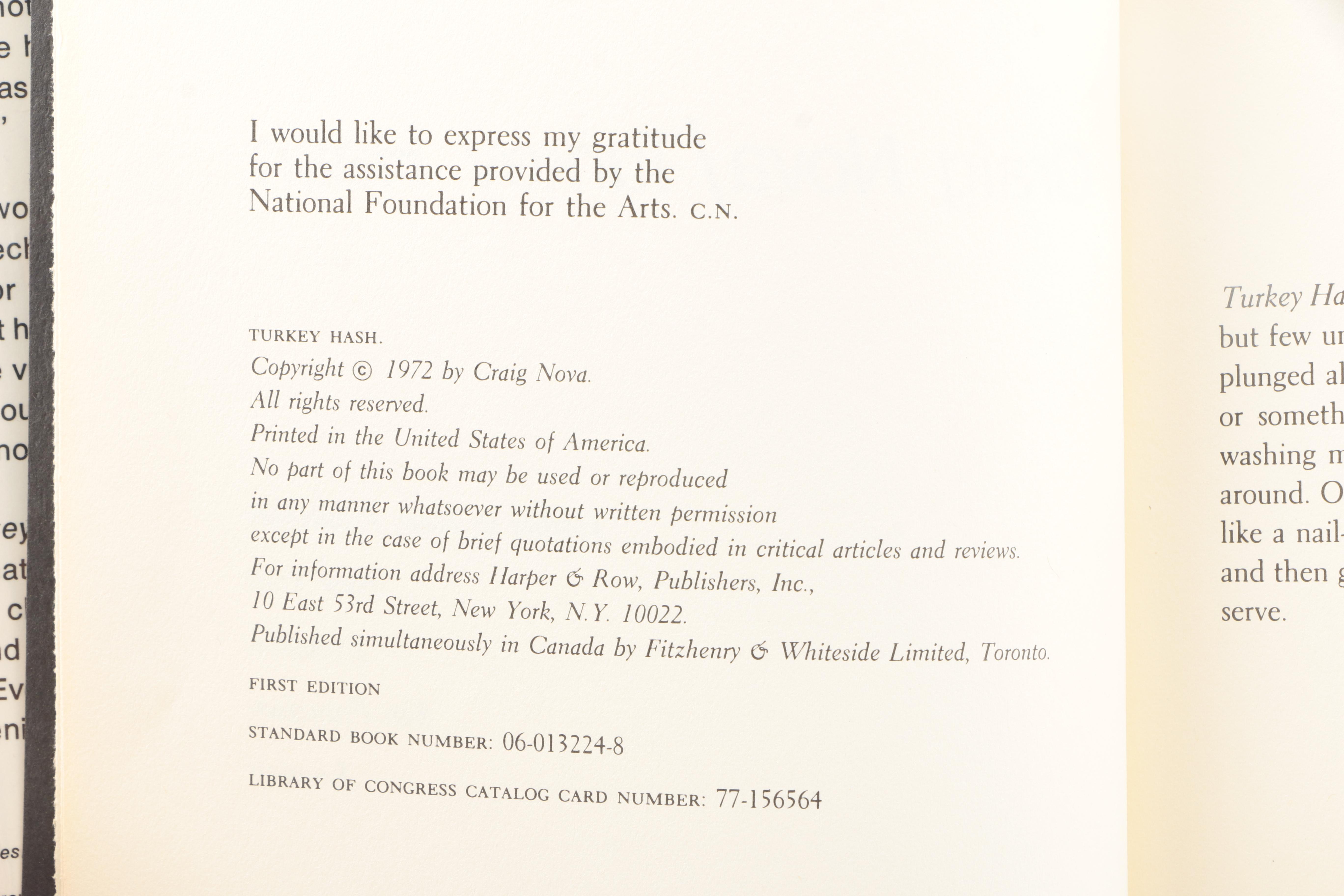 1972 Signed First Edition "Turkey Hash" by Craig Nova