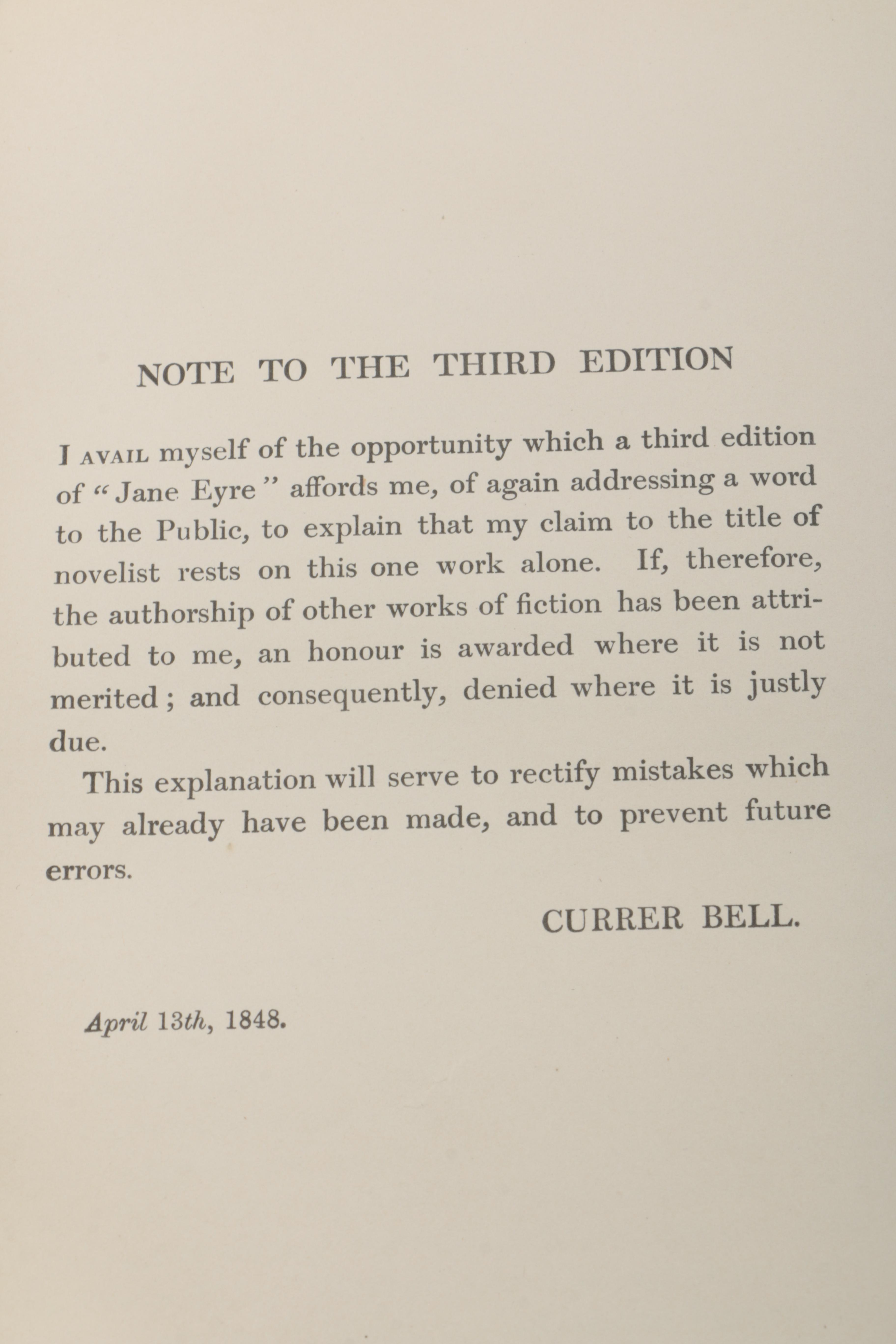 1898 "Jane Eyre: An Autobiography" by Charlotte Brontë