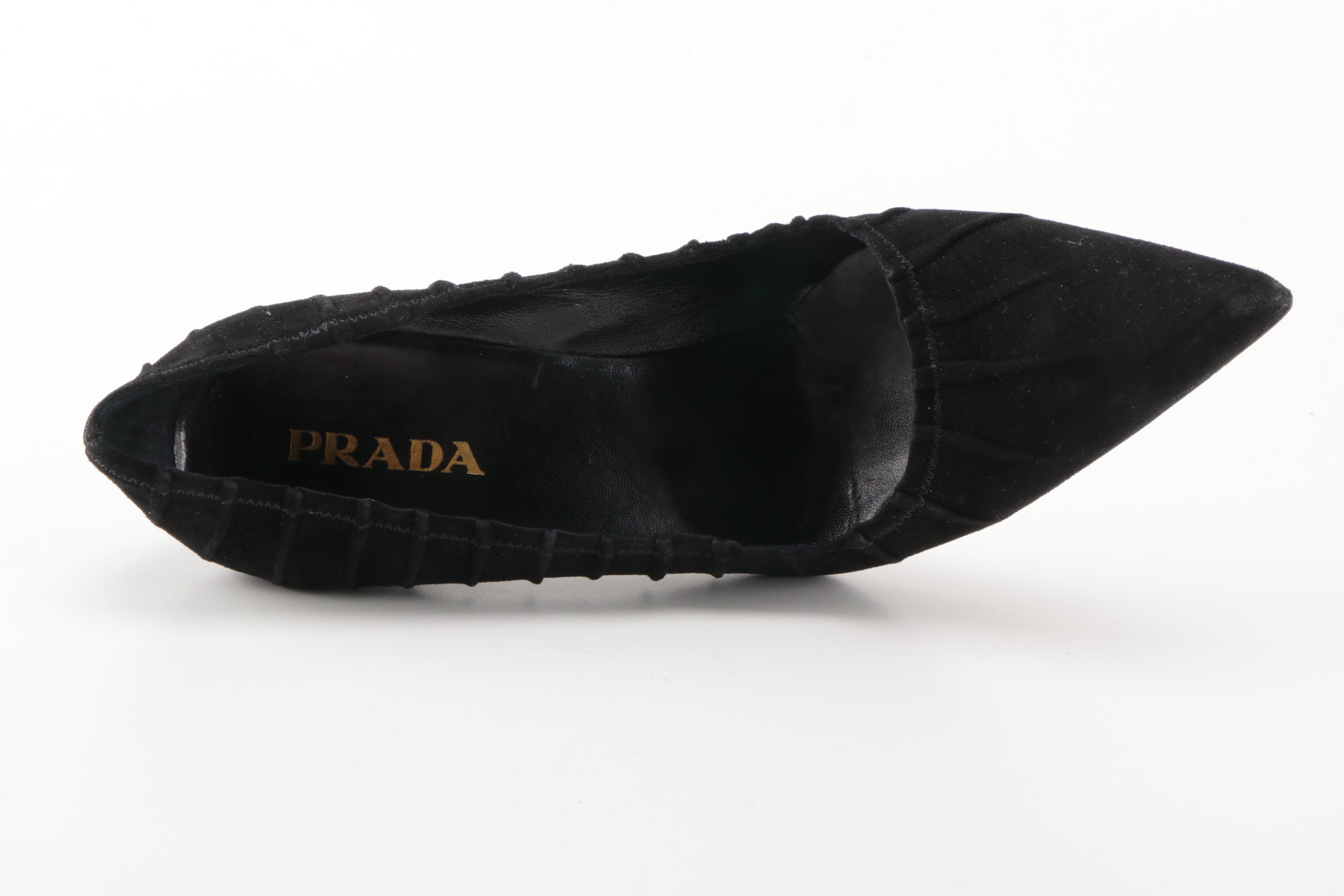 Prada Ruched Suede Pumps