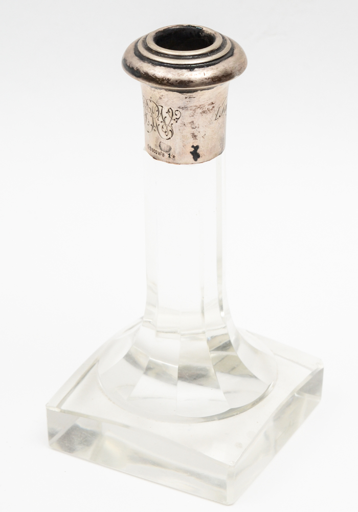 German Wilhelm Binder 800 Silver and Crystal Candlesticks