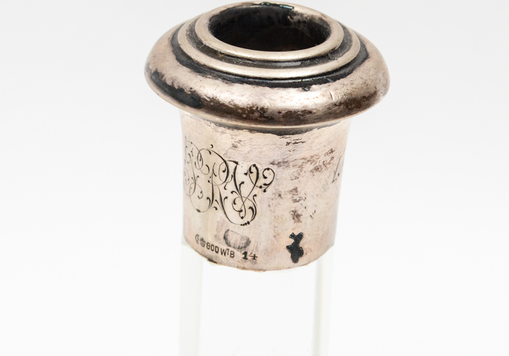 German Wilhelm Binder 800 Silver and Crystal Candlesticks