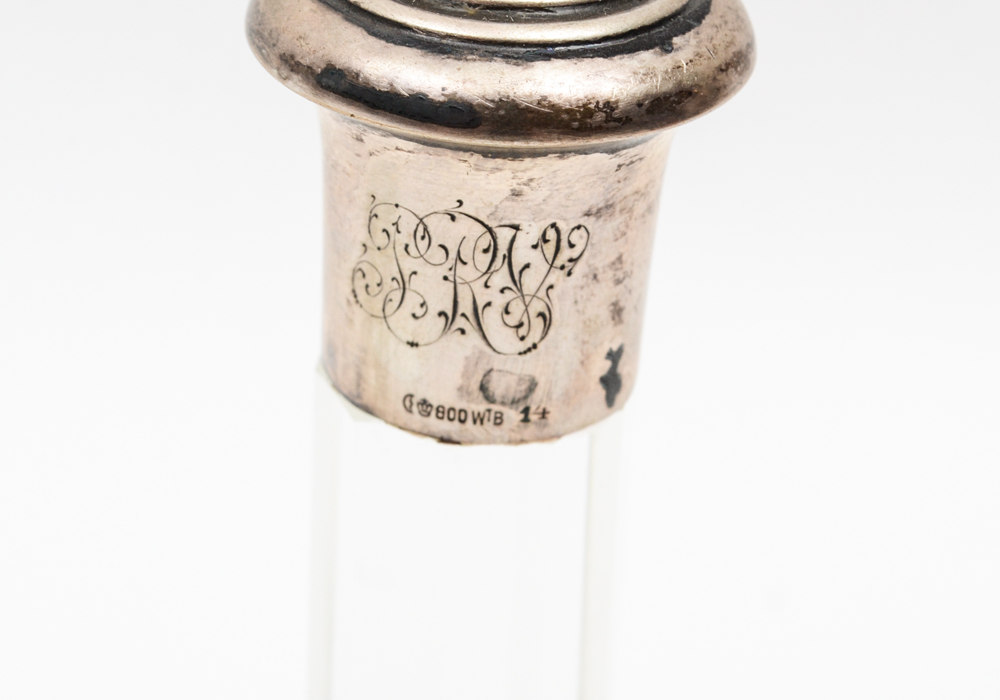 German Wilhelm Binder 800 Silver and Crystal Candlesticks