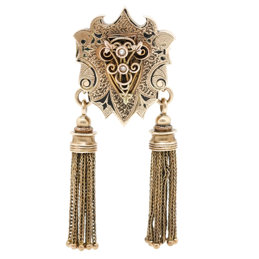 10K Yellow Gold Tassle Brooch