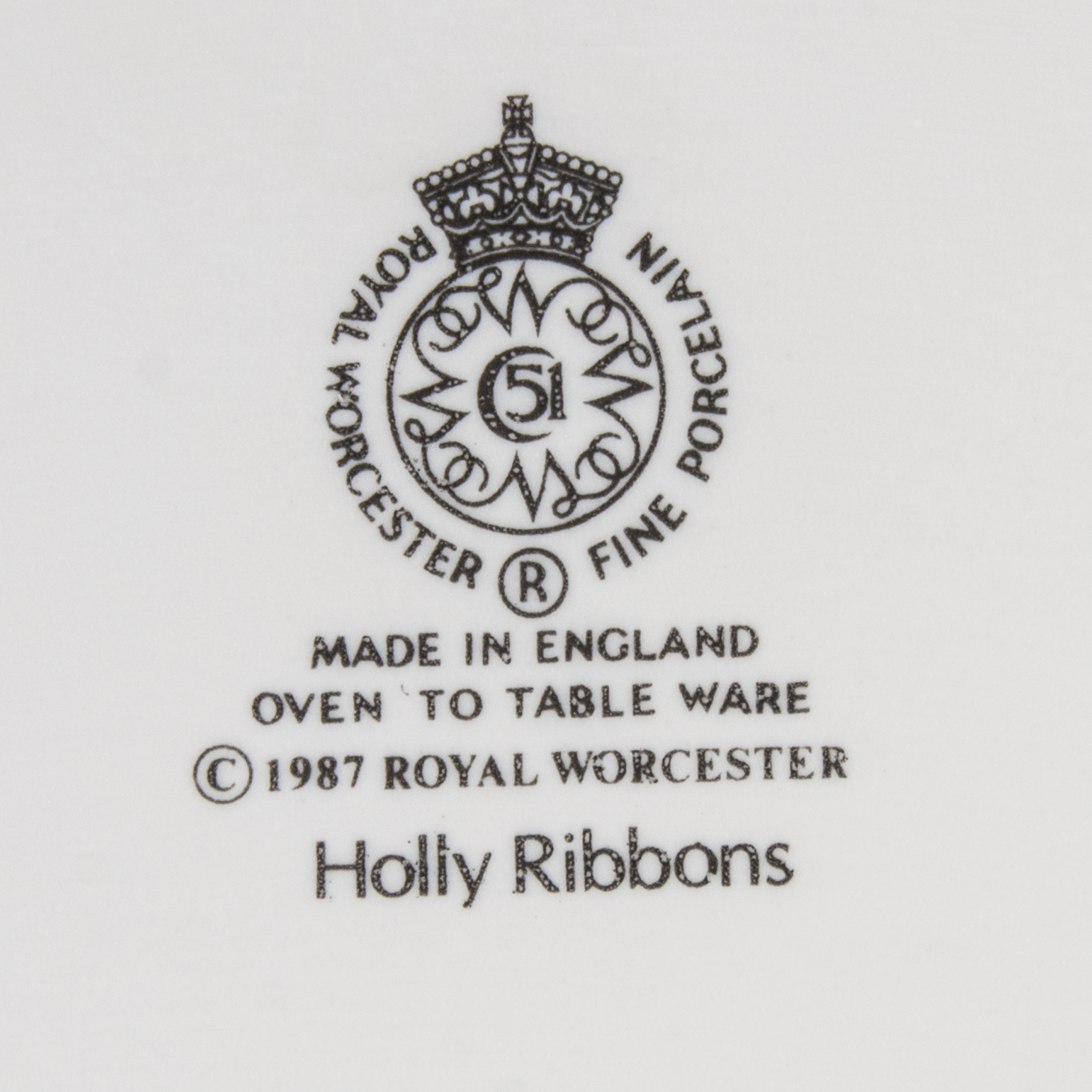 Royal Worcester "Holly Ribbons" Fine Porcelain Oven to Table Ware