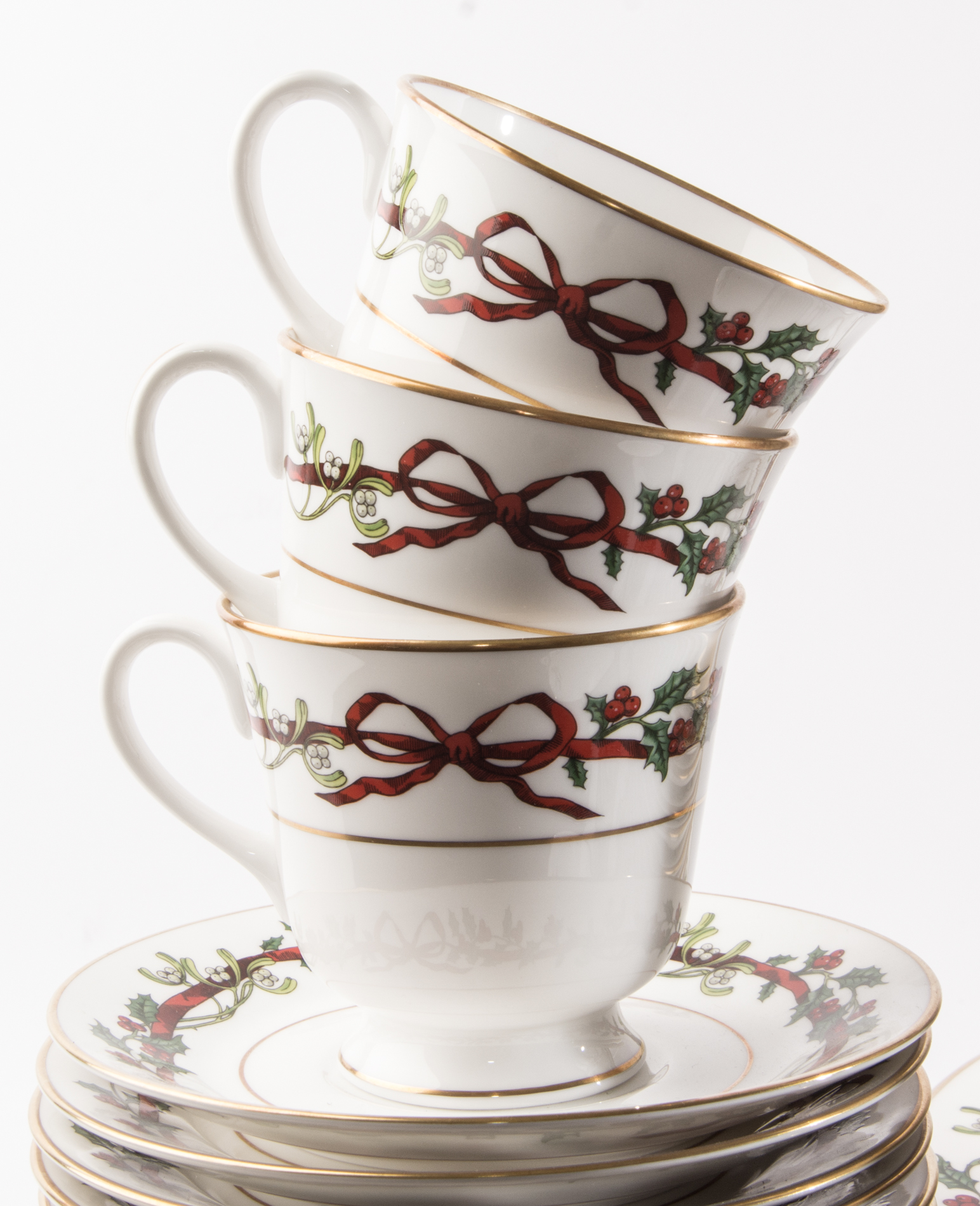 Royal Worcester "Holly Ribbons" Fine Bone China Six Piece Place Setting for Twelve