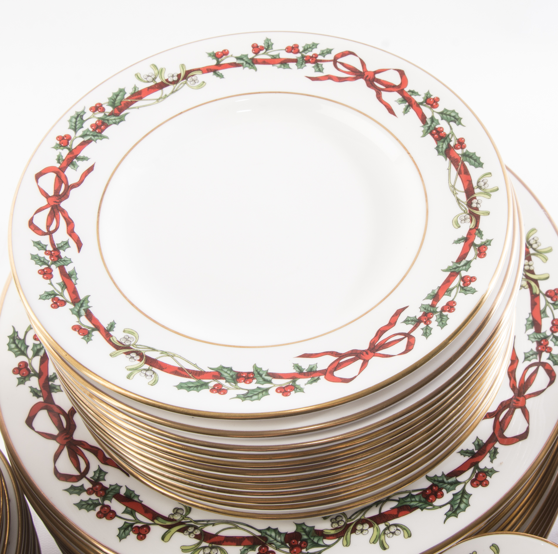 Royal Worcester "Holly Ribbons" Fine Bone China Six Piece Place Setting for Twelve