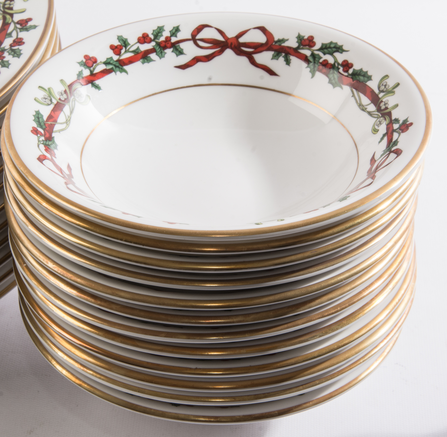Royal Worcester "Holly Ribbons" Fine Bone China Six Piece Place Setting for Twelve
