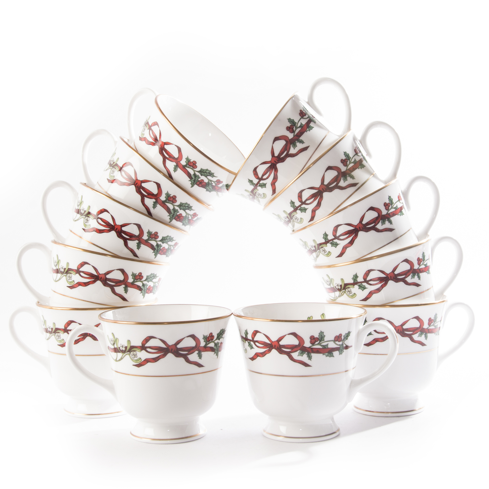 Royal Worcester "Holly Ribbons" Fine Bone China Six Piece Place Setting for Twelve