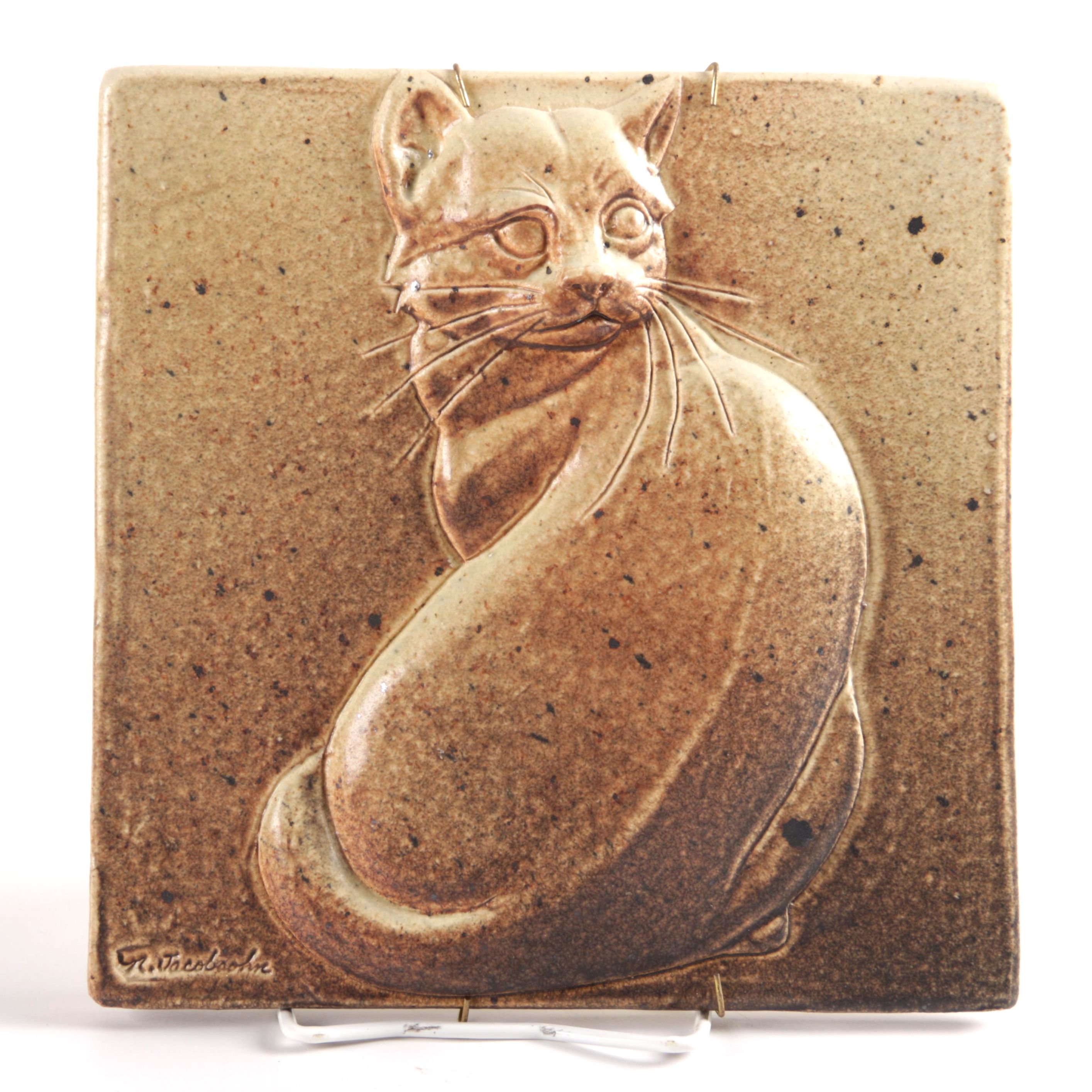 Cast Ceramic Cat Tile by N. Jacobsohn