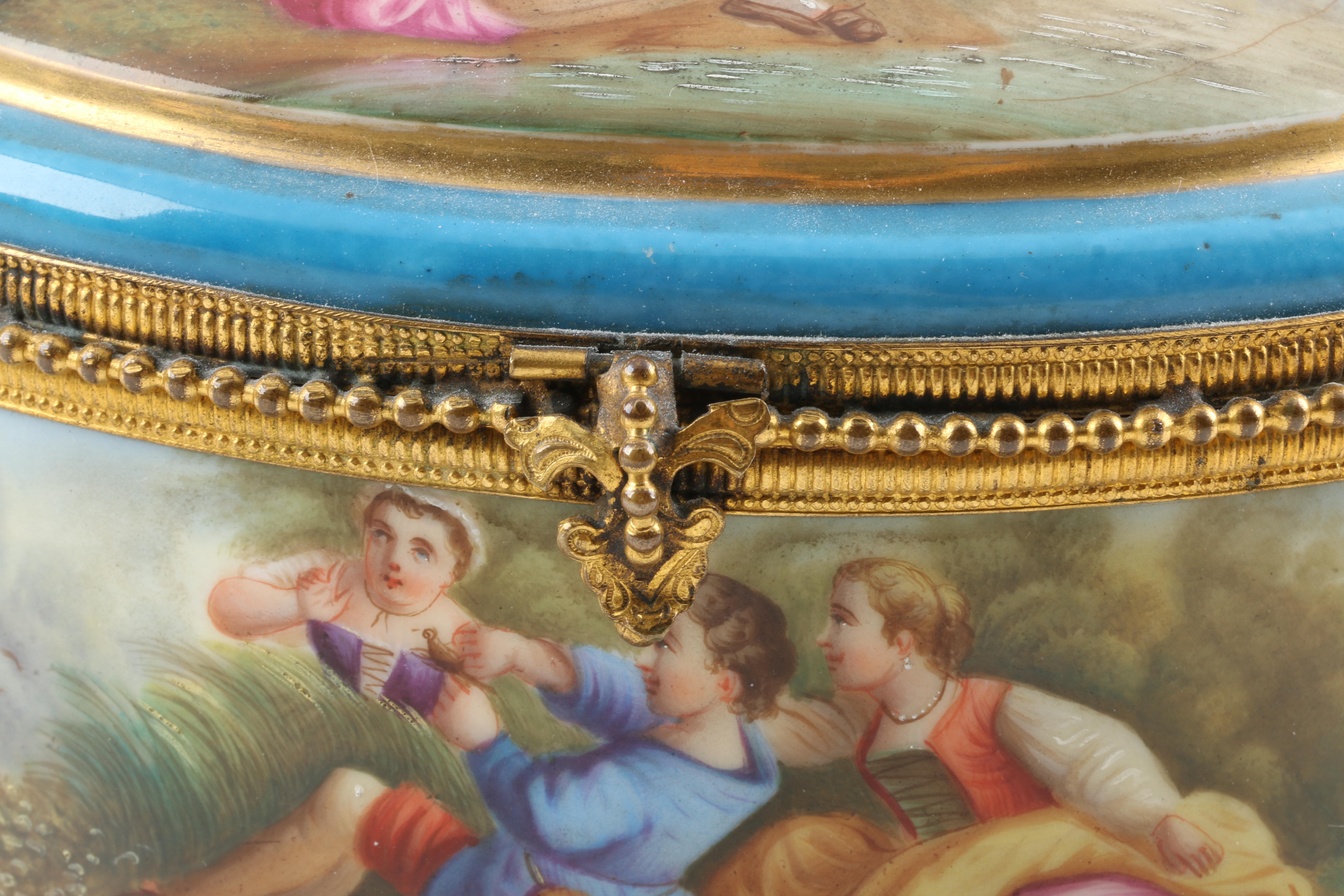 19th Century Hand Painted Sevres Style Porcelain Sewing Box